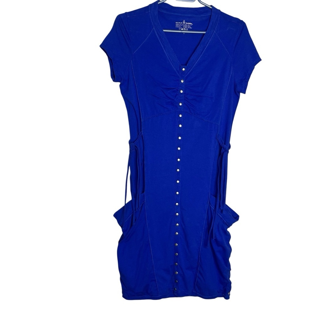 Neon Buddha Daybreak Dress Roy Blue Short Sleeve Lagenlook Pockets Knit, size S